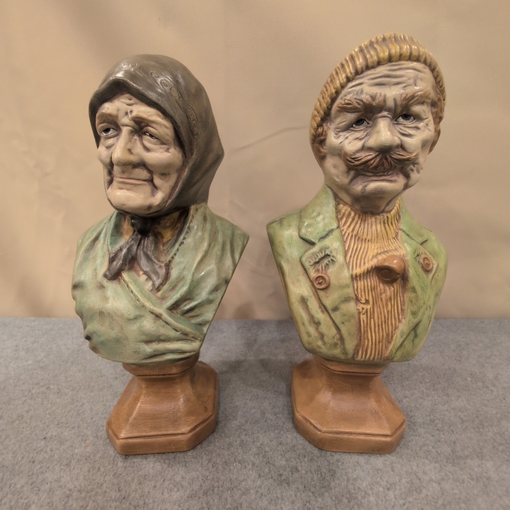 Vintage Salty Dog and Sea Hag Beulah Ceramic Bust‎ Figurines Nautical Decor Set
